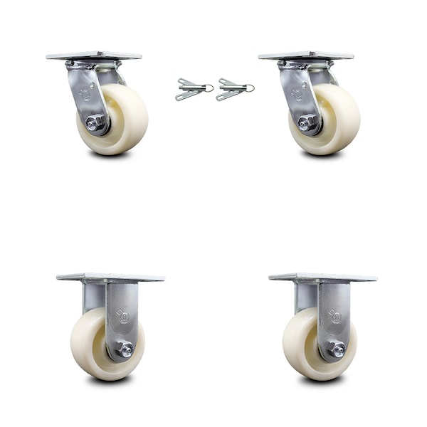 4 Inch Nylon Caster Set with Ball Bearings 2 Swivel Lock 2 Rigid